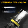 A close-up view of a focused LED beam from a fog light bulb, demonstrating its tight focus compared to other lights.