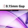 A close-up view of a smartphone screen with a 0.15mm gap, showing a purple glass protector.