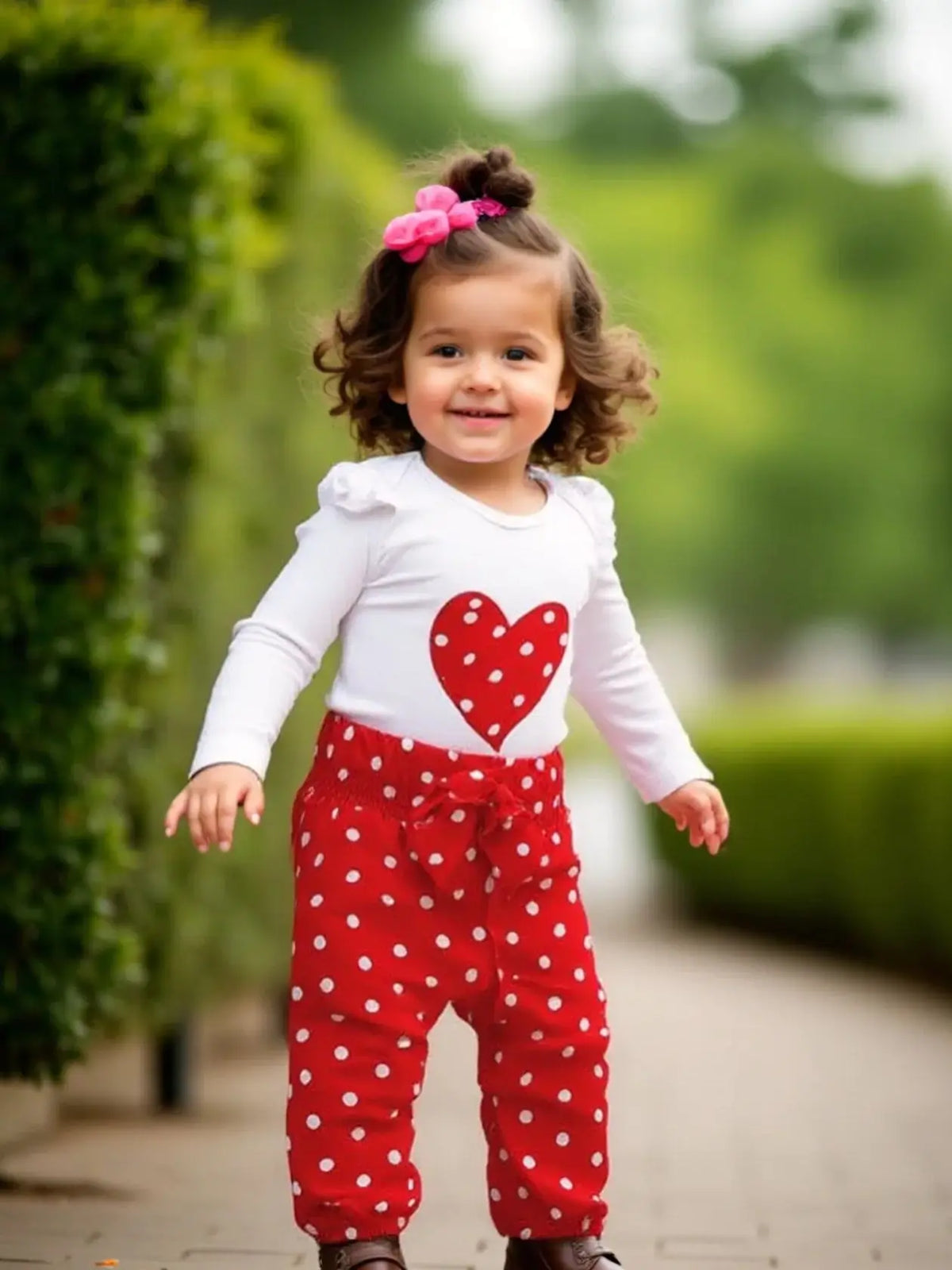 Adorable Heart Print Baby Girl Outfit Set (Romper, Pants & Headband)