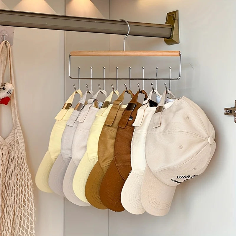 Wall-Mounted Wooden Hat Rack with Hooks