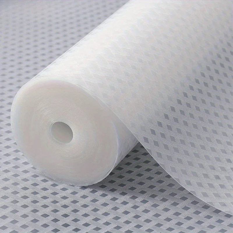 Roll of white waterproof oil-proof shelf liner with a diamond pattern