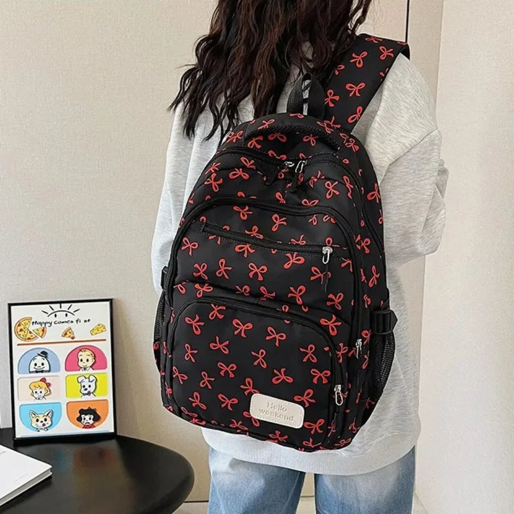 Cute Large-Capacity Bow Print Backpack Set