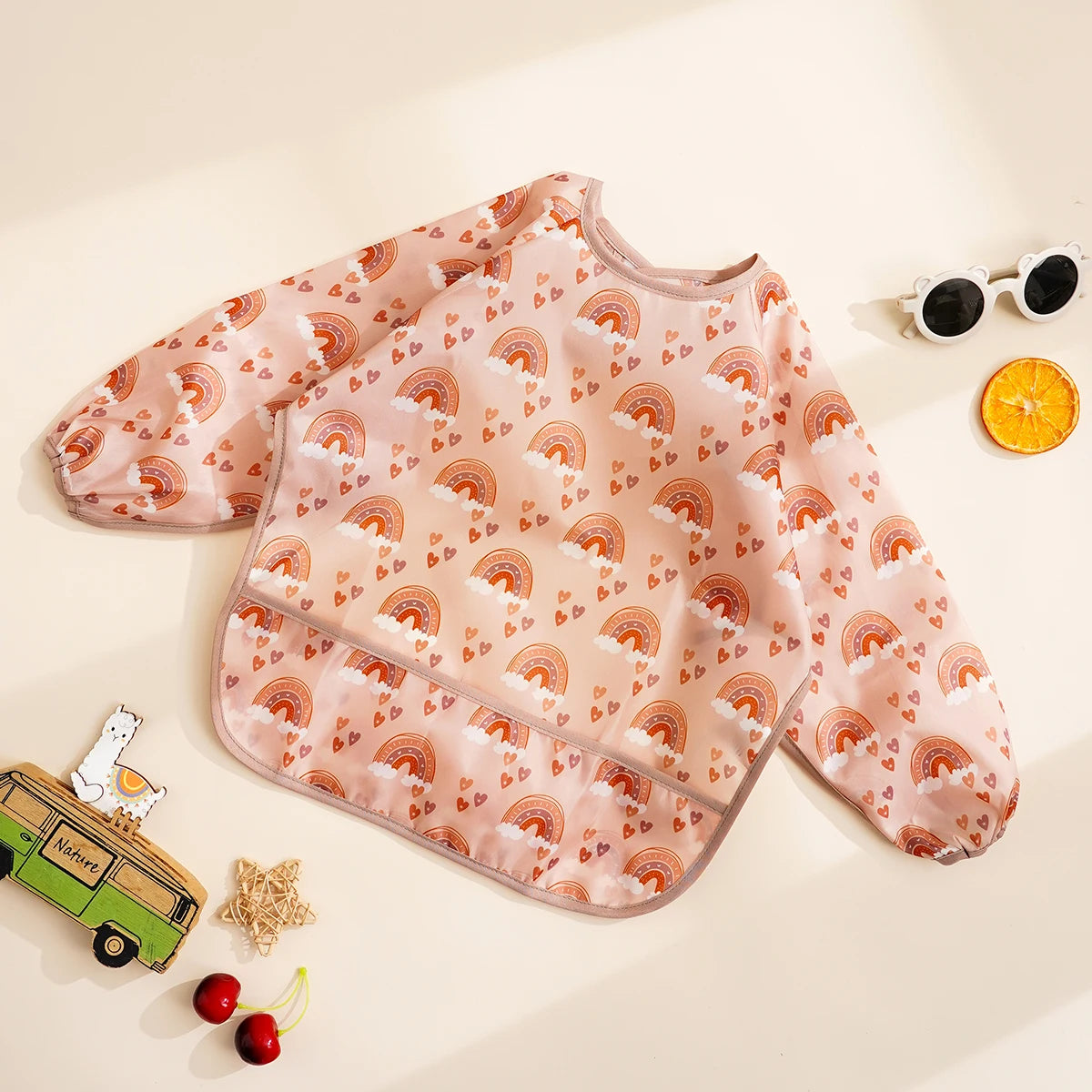 Waterproof Long-Sleeve Baby Bibs with Catch-All Pockets