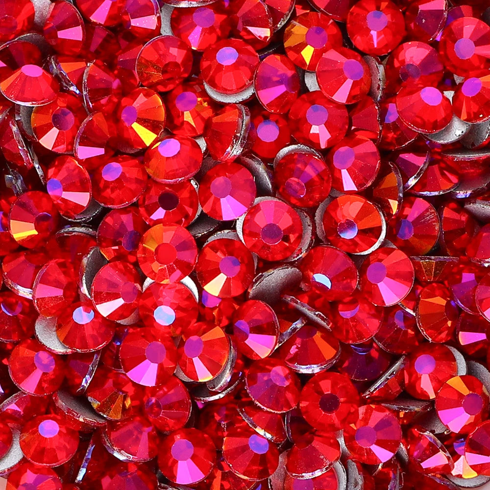 Red Glass Flatback Rhinestones - Multi-Color Glitter Round Crystals for DIY Crafts