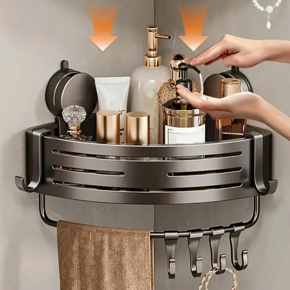 Suction Cup Bathroom Storage Shelf with Hooks – No-Drill Wall Organizer