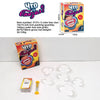 A box of a party word guessing card game with several plastic cards and a yellow plastic piece.
