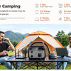 A woman and a man are camping, using a portable power station to power various outdoor equipment.