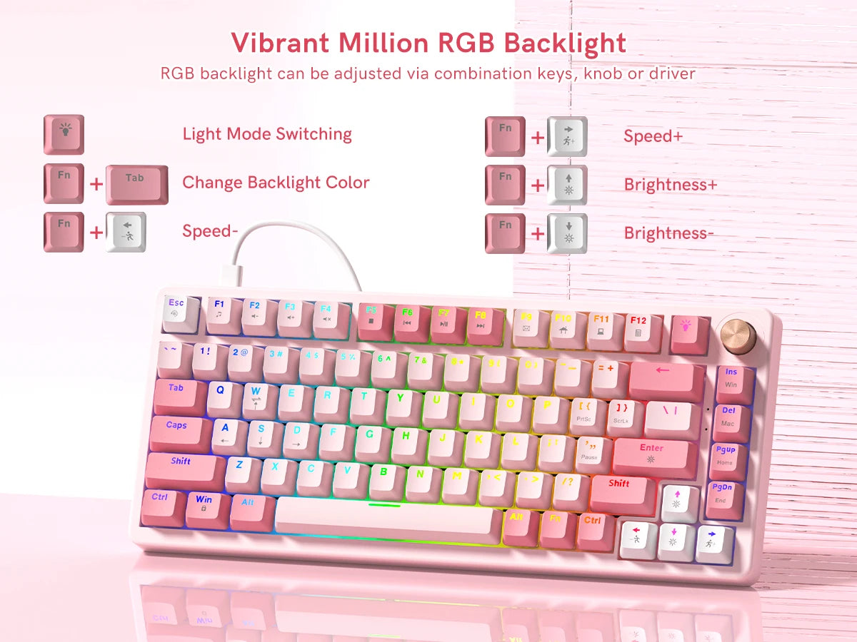 VK75 Wired Mechanical Gaming Keyboard with Hot-Swap Switches and Control Knob