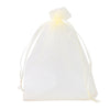 A clear organza drawstring gift bag with a yellow tag, used for storing small items.