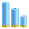 Three rolls of light blue pre-taped masking film for painting projects