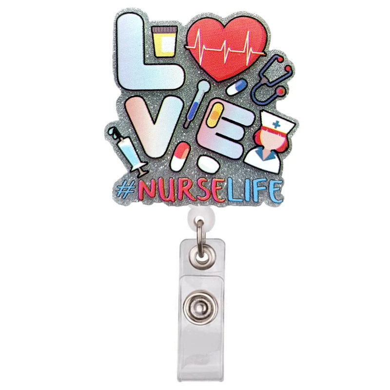 Glitter Acrylic Retractable ID Badge Reel
