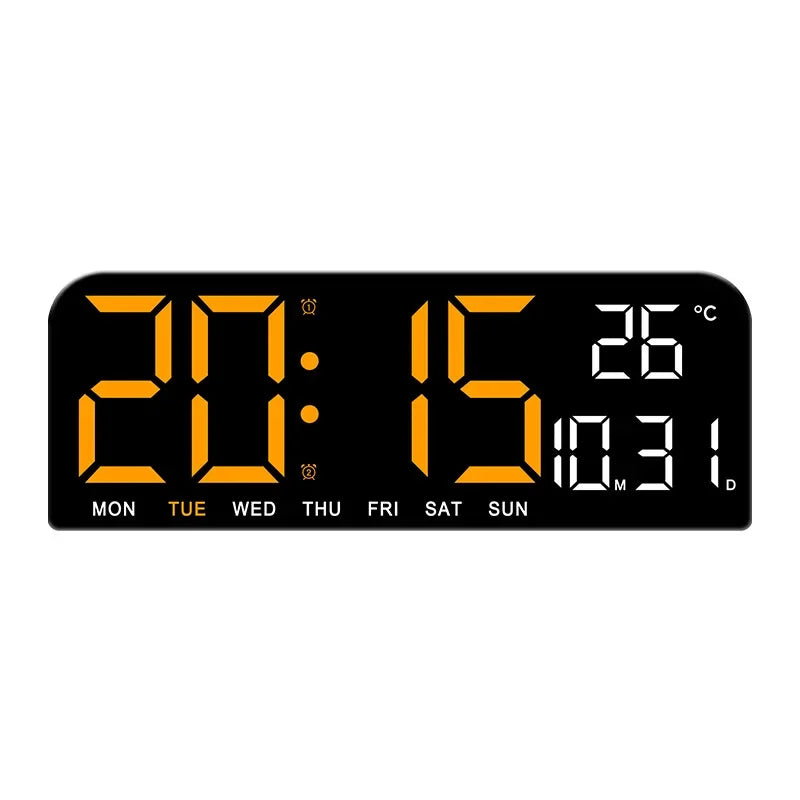 Black digital wall clock displaying the time 20:15 and a temperature of 26 degrees Celsius.