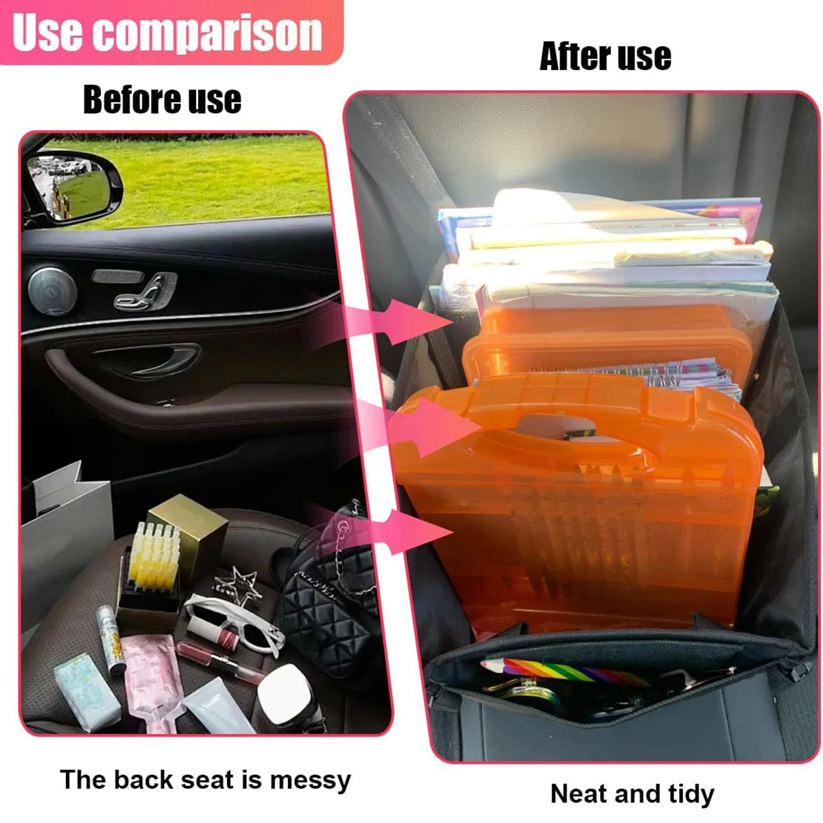 Comparaison entre un siège auto sale avant utilisation et celui propre après utilisation.