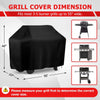Black grill cover dimensions showing fit for 3-5 burner grills up to 55 inches wide.