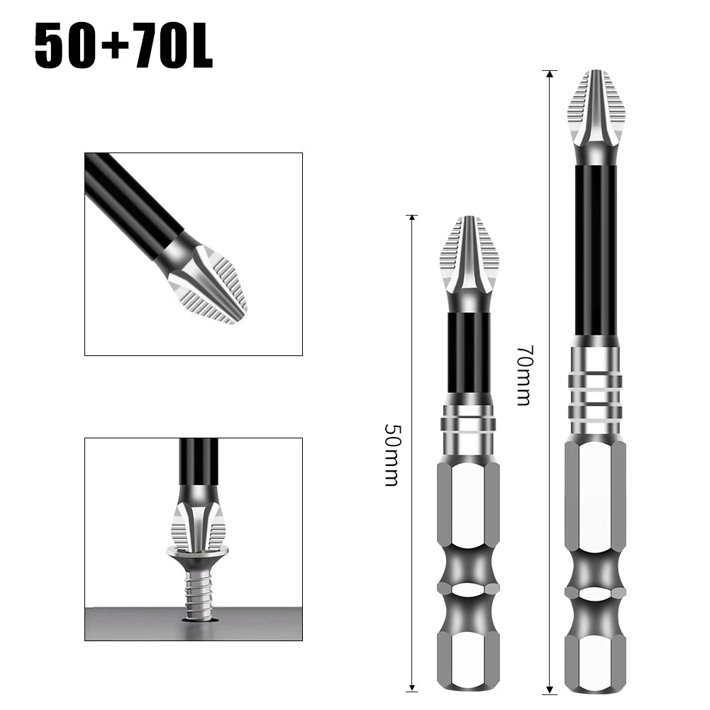 Magnetic Cross Head Screwdriver Bit Set (S2 Steel, Anti-Slip)