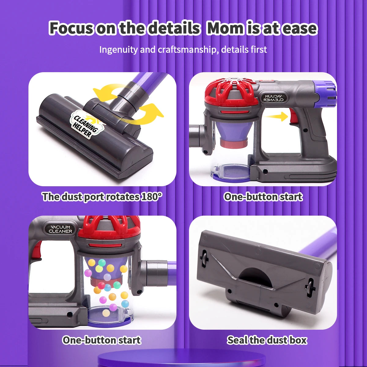 3-in-1 Electric Cleaning Playset for Kids with Storage Rack