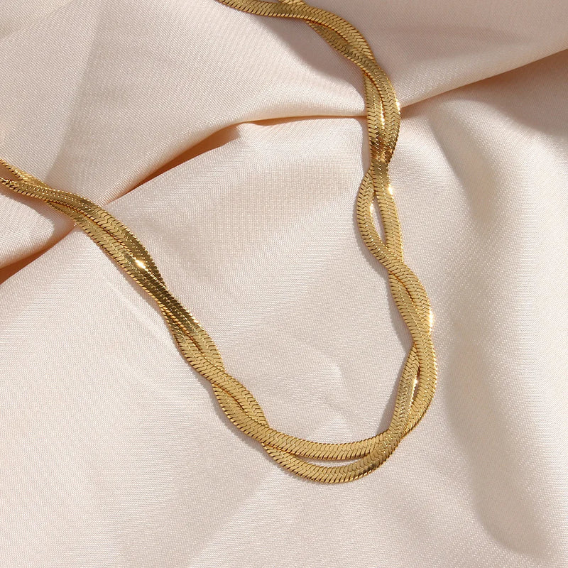 Gold-Plated Herringbone Chain Necklace & Bracelet Set
