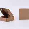 Eine braune Wellpappkarton ist geöffnet und eine geschlossene Box daneben zu sehen.