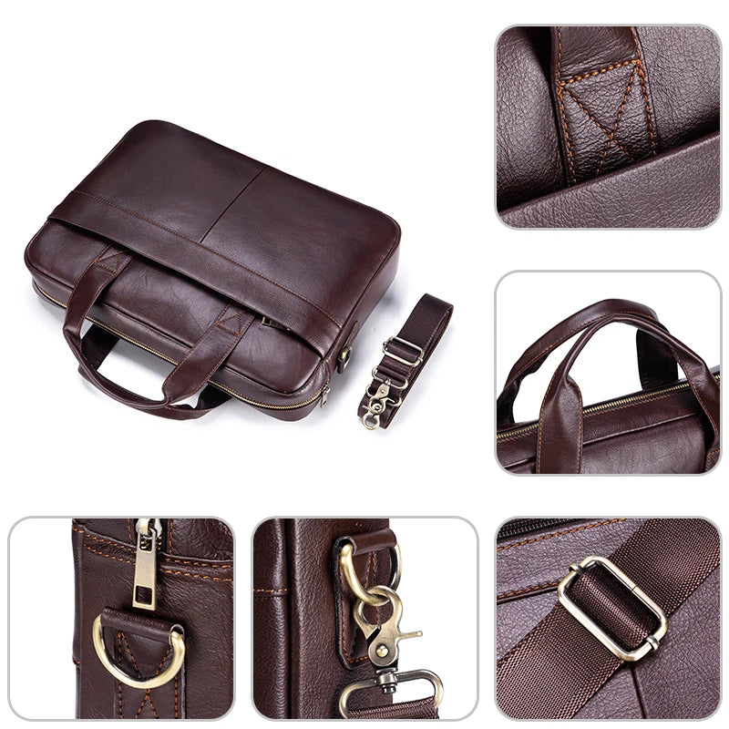 Genuine Leather Business Briefcase for Men – Fits 15.6" Laptop