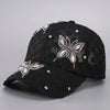 Lace Butterfly Snapback Cap with Rhinestone Accents