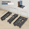 A set of adjustable rolling CPU stands in dark gray metal, demonstrating length adjustment and folding capability.
