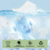 A white fabric is shown being cleaned with a blue liquid in water, emphasizing deep cleaning and eco-friendly features.