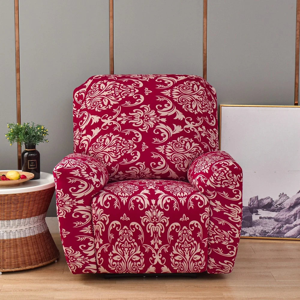 Printed Recliner Cover with Side Pocket — 4-Piece Set
