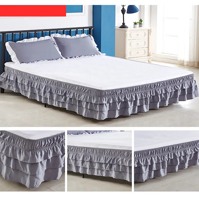 Luxurious Three-Layer Ruffle Waterfall Bed Skirt with Wrap-Around Elastic
