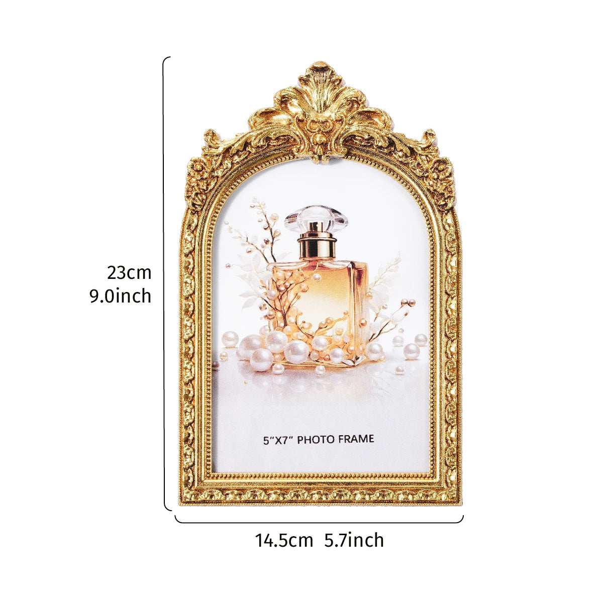European Retro Arch Photo Frame with Golden Lace Design