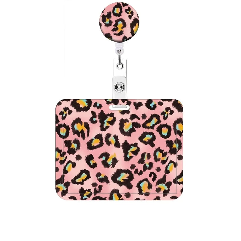 Leopard Print Retractable Badge Holder with Clip