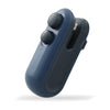 A dark blue portable 2-in-1 bag sealer and cutter device with three round buttons.