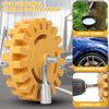 Yellow rubber eraser wheel with a drill adapter arbor and strong link for sticker removal