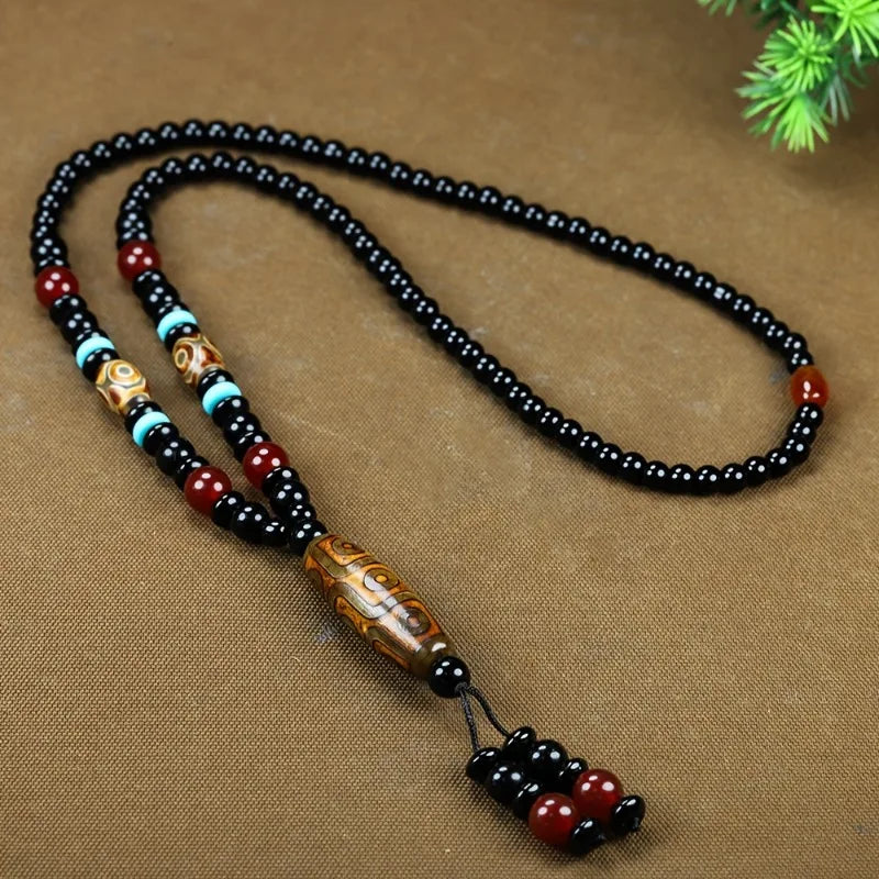 Agate Dzi Bead Pendant Necklace