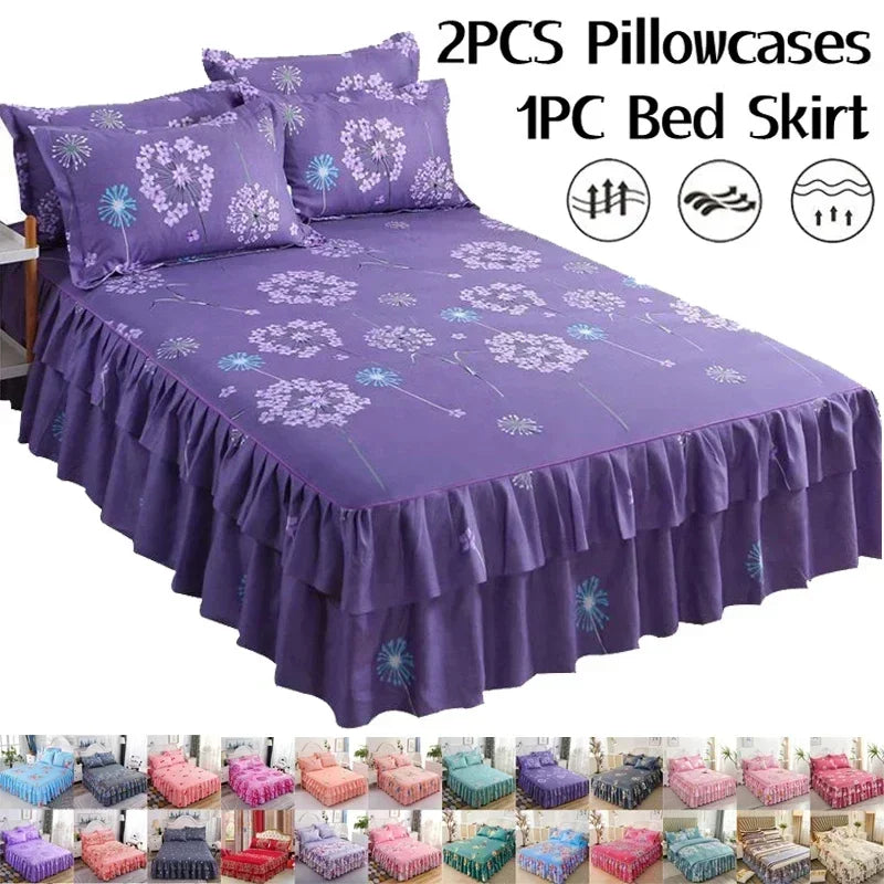 Floral Ruffle Bed Skirt with Matching Pillowcases