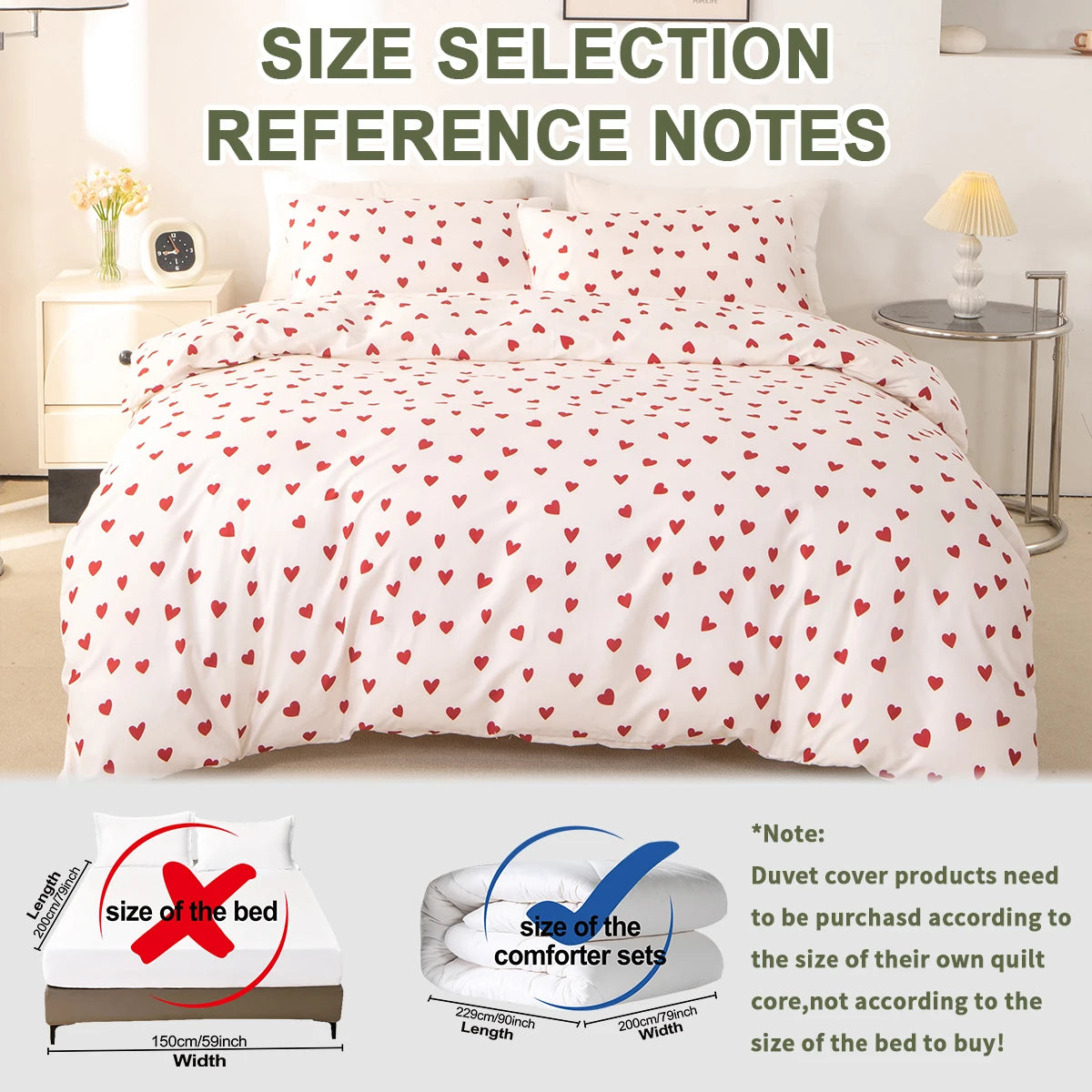 Red Heart Print Duvet Cover Set with Pillowcases