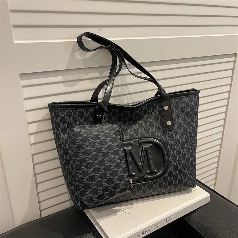 Geometric Print Tote Bag with Matching Coin Purse