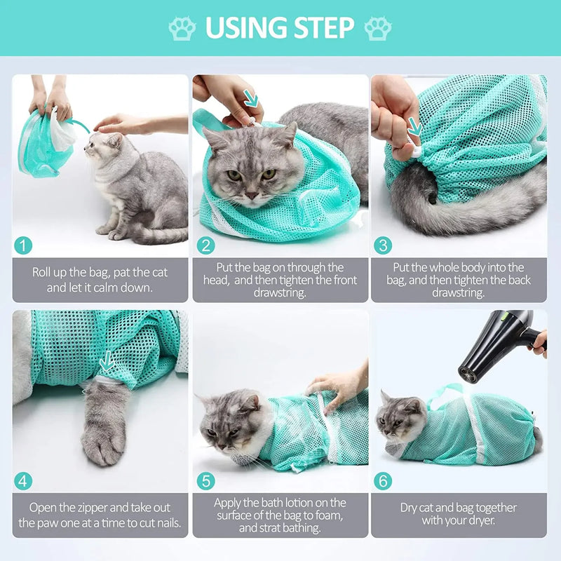 Adjustable Mesh Cat Grooming & Bathing Bag