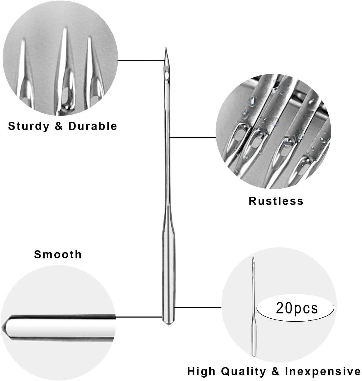 Universal Sewing Machine Needles Kit – 20 Pack, Multiple Sizes (65/9–100/16)