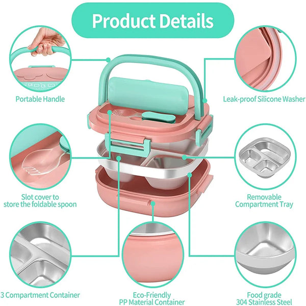 Insulated Stainless Steel Bento Lunch Box for Kids