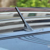 A close-up view of a carbon fiber short radio antenna mounted on the roof of a car.