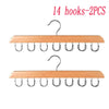 Two wooden hanging organizers with 14 hooks each, designed for belts, hats, and accessories.