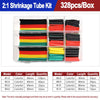 A box of heat shrink tubing kit containing various colored and sized tubing for shrinking applications.