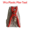 A single red plastic pliers tool with a metal button is visible inside clear packaging.