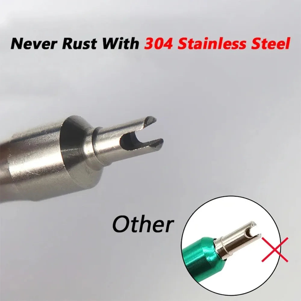 Stainless Steel Tire Valve Core Remover Tool with Key Ring