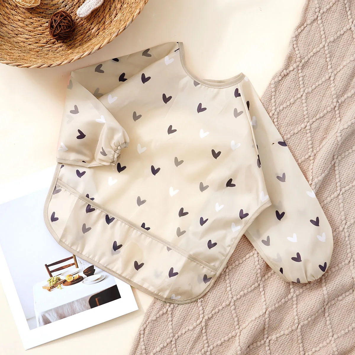 Waterproof Long-Sleeve Baby Bibs with Catch-All Pockets