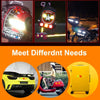 A collage showing GoPro camera footage, a motorcycle with reflective strips, and a yellow portable storage box.