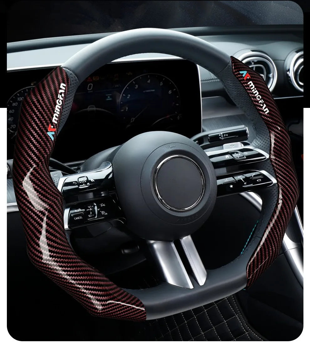 Carbon Fiber Texture Steering Wheel Cover - Anti-Slip & Comfortable Grip