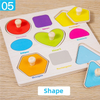 A wooden shape puzzle set featuring various geometric shapes like square, circle, heart, pentagon, and hexagon.