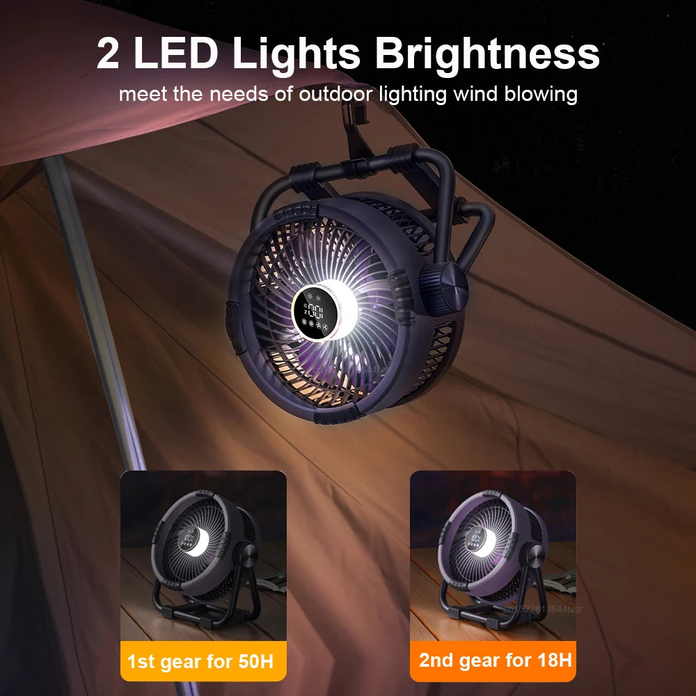 Ventilateur de Camping Portable Rechargeable avec Lumière LED