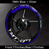 Yamaha MT-07 wheel with blue and silver decals and custom rim stripe kit